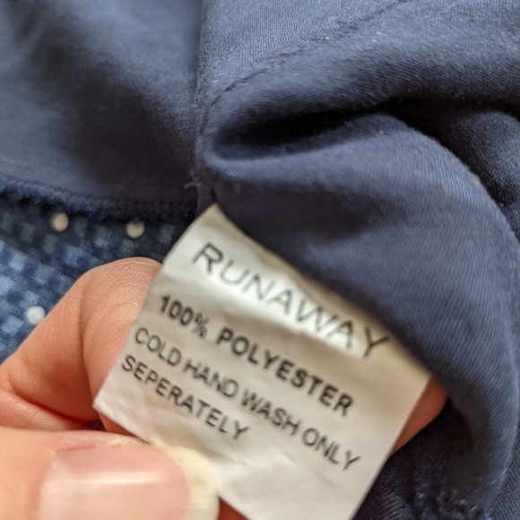 RUNAWAY polka dot blue and white off the cold shoulder ruffled wrap top blouse s - Picture 12 of 16